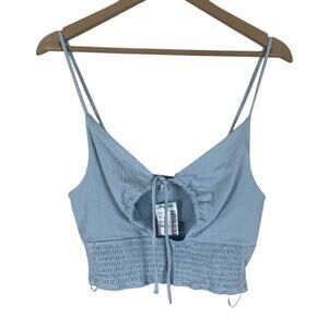 NWT Papaya Light Pastel Blue Smocked Back Crop Top Womens L Smocked Coquette